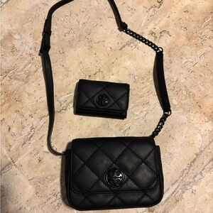 Tory Burch Black Quilted Crossbody Bag and Wallet